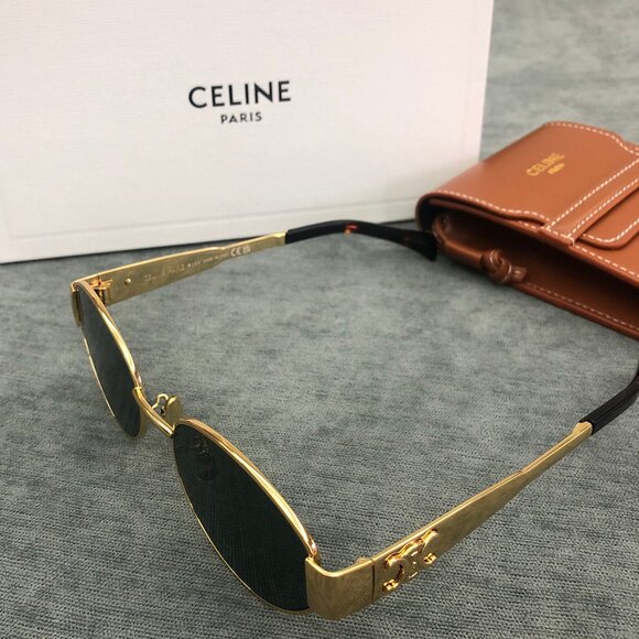 Celine Triomphe Gold Metal Oval Sunglasses - Picture 2 of 6